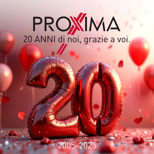 Proxima compie 20 anni. Un traguardo che non sarebbe stato possibile senza l’impegno, la professionalità e l’entusiasmo di ognuno di voi!!
Vi aspettiamo numerosi, sarà bellissimo festeggiare insieme!

#20AnniDiSuccessi
#20AnniInsieme
#CelebratingProxima
#FestaProxima2025
#AnniversarioSpeciale
#BrindisiProxima